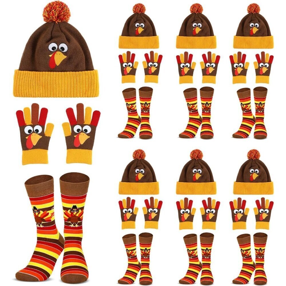 Thanksgiving Turkey Costume Set Women Hat Gloves Socks Festive Party Accessories